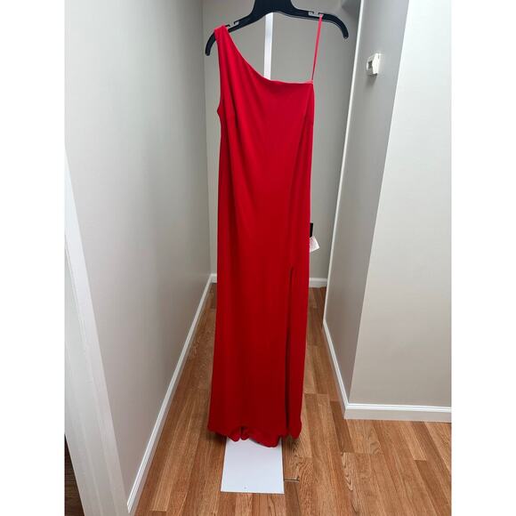 NEW NWT Mac Duggal 26512 Red Jersey One Shoulder Draped Back Gown size 10 - Picture 3 of 6